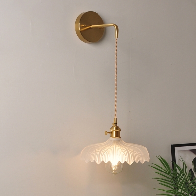 Single Sconce Light Fixture Retro Bedside Wall Hanging Lamp with Clear Glass Shade in Brass