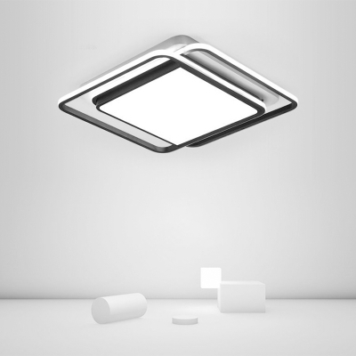 Square Flush Mount Ceiling Fixture Minimalist Acrylic Bedroom LED Flush Mounted Light in Black-White