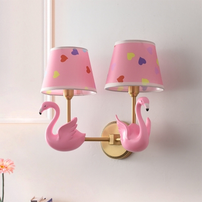 Taper Fabric Wall Mounted Lighting Cartoon Sconce Wall Light with Decorative Swan
