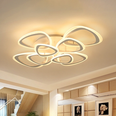 Triangular Bedroom Semi Flush Chandelier Acrylic Nordic LED Ceiling Mount Light in White