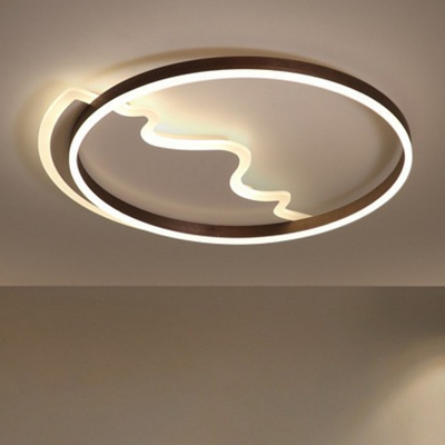 Wavy Acrylic LED Flush Ceiling Light Fixture Simplicity Coffee Flush Mount Lighting with Halo Ring