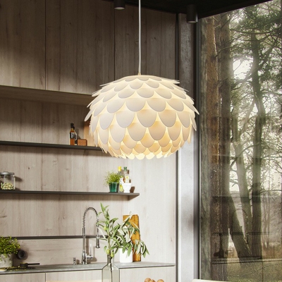 White Round Hanging Pendant Light Nordic Metal Suspension Lighting over Dining Table
