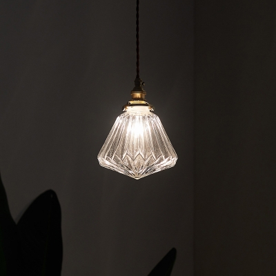 1-Head Diamond Shaped Hanging Lighting Simplicity Clear Glass Pendulum Light over Table