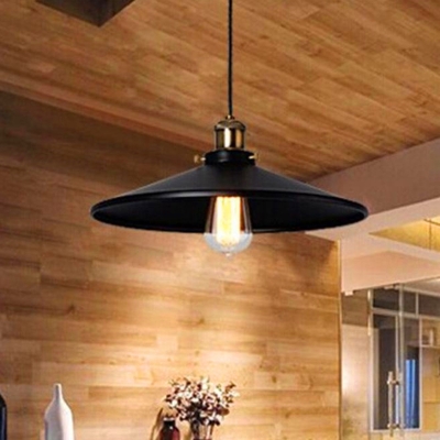 1 Head Metallic Suspension Lighting Vintage Black Umbrella Restaurant Pendant Ceiling Light