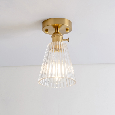 1 Head Small Semi Flush Mount Industrial Gold Metal Ceiling Light Fixture with Glass Shade