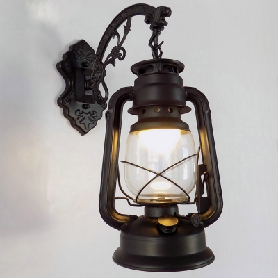 1-Light Lantern Wall Sconce Lighting Nautical Clear Glass Wall Mounted Fixture for Garage