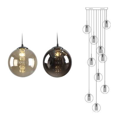 Ball Glass Multiple Hanging Light Modern Chrome Finish Ceiling Pendant with Crystal Decor