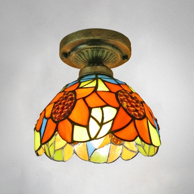 Baroque Small Semi Flush Mount Lamp Single Hand Rolled Art Glass Ceiling Flush Light