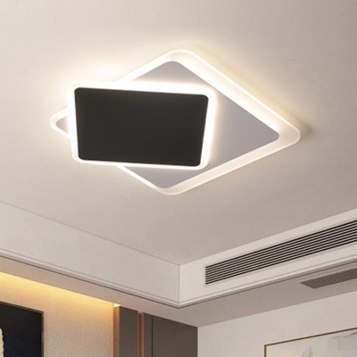 Black and White Square LED Flush Mount Minimalist Metal Flush Mount Ceiling Light Fixture