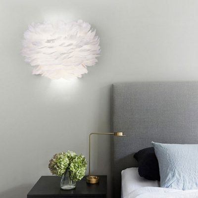 Blossom Flower Flush Mount Wall Sconce Minimalist Feather 1-Light White Wall Mount Lamp