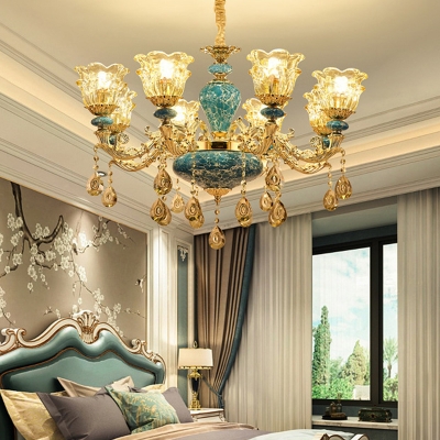 Blossom Living Room Chandelier Vintage Transparent Glass Golden Hanging Lamp with Decorative Crystal