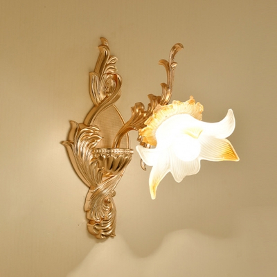Blossom Sconce Wall Lighting Traditional Gold Plated Carved Glass Wall Mounted Lamp