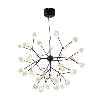 Clear Glass Firefly LED Suspension Light Nordic Style Chandelier Light in Black for Dining Room