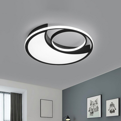 Creative Moon Shaped LED Ceiling Fixture Acrylic Kids Bedroom Flush Mounted Light in Black