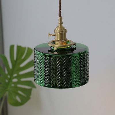 Cylinder Bedside Pendulum Light Loft Textured Glass 1 Head Gold Finish Hanging Pendant Light
