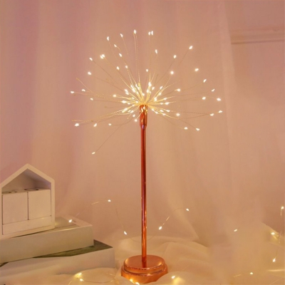 Dandelion Girls Room Night Lamp Metal Minimalist Battery LED Table Light in Rose Gold