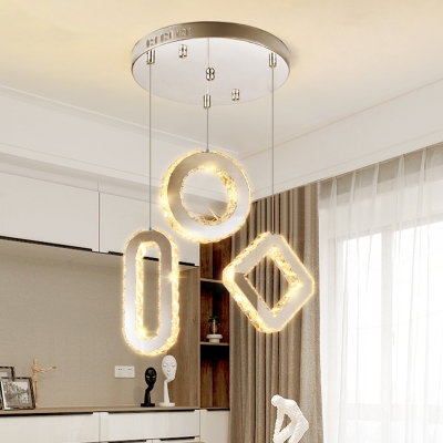 Geometric Shape Cluster Pendant Modern Crystal Encrusted Stainless Steel LED Hanging Lamp