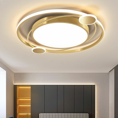 Gold Plated LED Round Flush Lamp Modernism Metal Ceiling Fixture with Planet Design