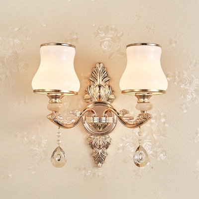 Gold Wall Mounted Light Fixture Classic Glass Flower Sconce Lighting with K9 Crystal