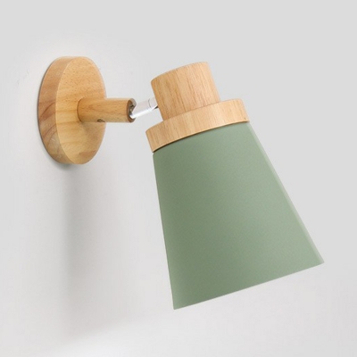 Kids Style Swivel Shade Sconce Lamp Metallic Single-Bulb Bedroom Wall Light in Wood