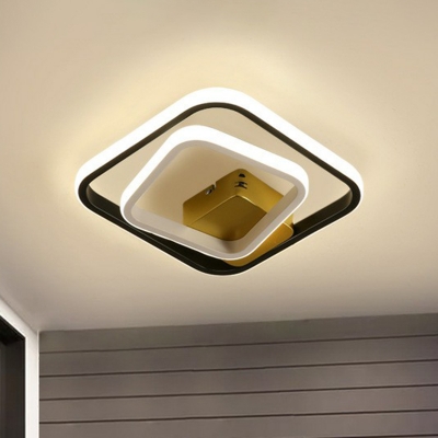 LED Corridor Flush Ceiling Light Modern Black-White Flushmount with Geometric Metal Frame