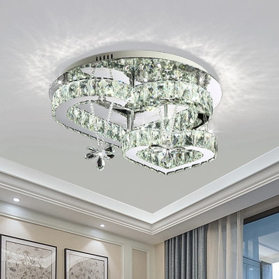 Loving Heart Shaped Ceiling Mount Light Stylish Modern Crystal Stainless Steel LED Semi Flush Mount