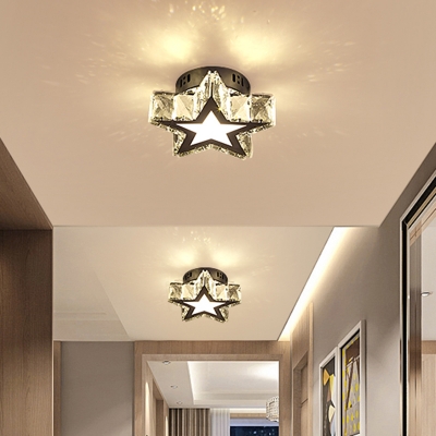 Minimalist LED Flush Ceiling Light Stainless Steel Small Flush Mount Lamp with Crystal Shade