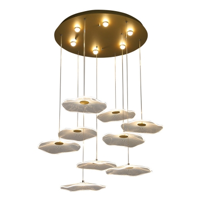 Novelty Modern Lotus Leaf Shaped Ceiling Light Acrylic Living Room Multiple Lamp Pendant in Gold