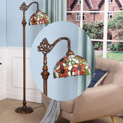 Orange Sunflower Patterned Floor Light Tiffany Single-Bulb Stained Glass Stand Up Lamp