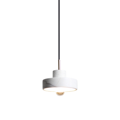 Stone Pot Lid Hanging Lamp Minimalist Single-Bulb White Ceiling Lighting for Living Room
