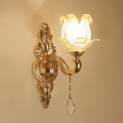 Traditional Curved Arm Wall Lamp Metallic Sconce Fixture with Frosted Glass Shade in Gold