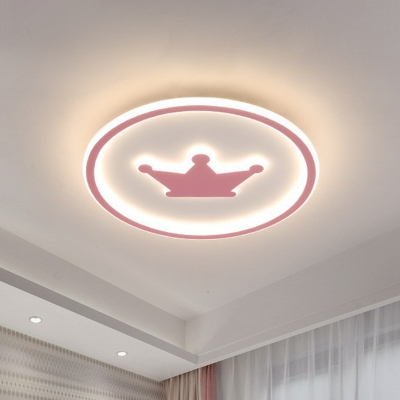 Acrylic Circle and Crown Flush Mount Lamp Kids Style LED Flush Mount Ceiling Fixture