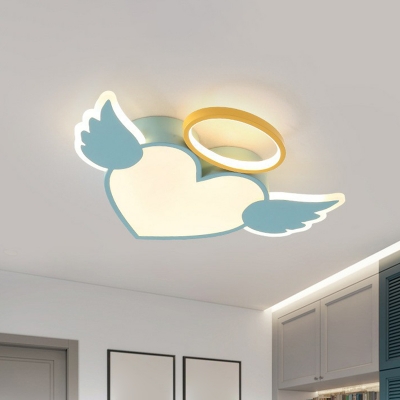Acrylic Winged Heart Ceiling Fixture Cartoon LED Flush Mounted Light for Child Room