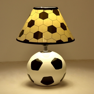 Black-White Football Table Lamp Kids 1 Bulb Ceramic Night Light with Empire Shade