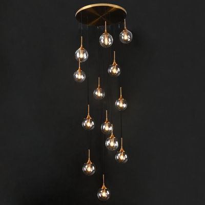Brass Plated Spiral Hanging Light Kit Postmodern Ball Glass Multi Pendant Ceiling Light