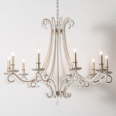 Candlestick Living Room Suspension Light Classic Crystal Beaded Chrome Finish Chandelier