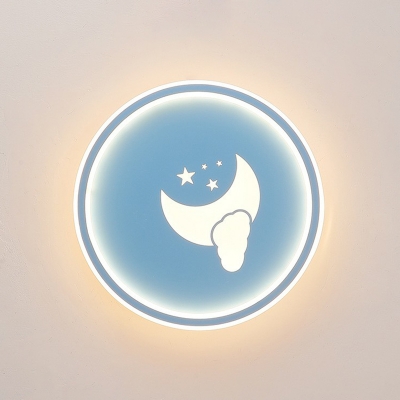 Circular Nursery LED Flush Mount Acrylic Cartoon Ceiling Light with Starry Moon Night Pattern