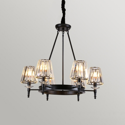 Clear Prismatic Crystal Conical Chandelier Vintage Bedroom Ceiling Suspension Lamp in Black