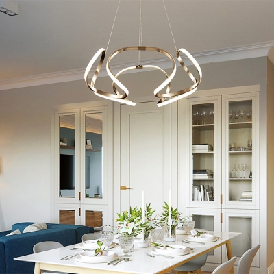 Curve Dining Room Ceiling Pendant Lamp Metallic Minimalist LED Chandelier Lighting