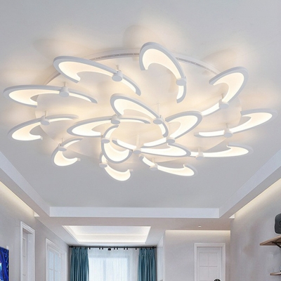 Floral Semi-Flush Mount Ceiling Light Contemporary Metal White LED Flushmount Lighting