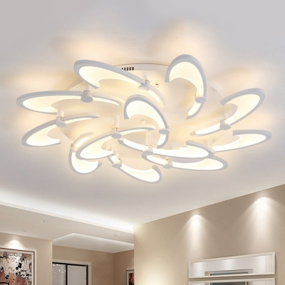 Floral Semi-Flush Mount Ceiling Light Contemporary Metal White LED Flushmount Lighting