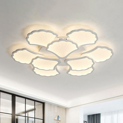 Ginkgo Biloba Living Room Ceiling Light Acrylic Modernist LED Semi Flush Mount in White