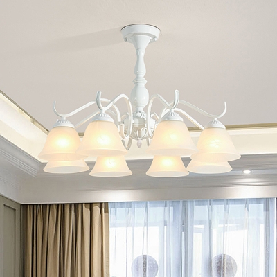 Handblown Glass Bell Chandelier Lighting Classic Living Room Pendant Light in White
