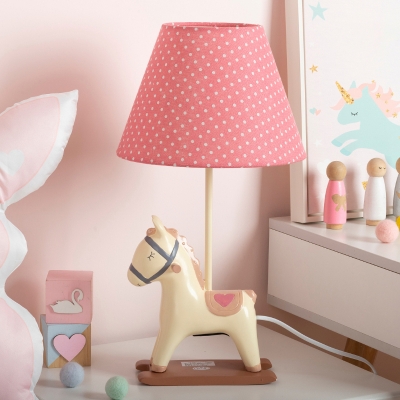 Kids Pony Nightstand Lamp Resin 1-Light Girls Room Table Light with Fabric Empire Shade