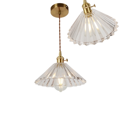 Loft Style Floral Pendant Light Kit 1-Light Textured Glass Hanging Ceiling Light in Brass