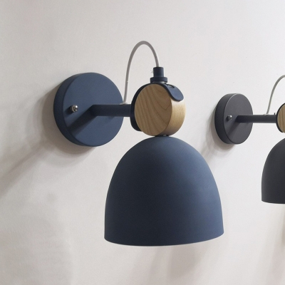 Metal Bell Shaped Reading Lamp Macaron 1-Light Wall Mount Light with Wood Swivel