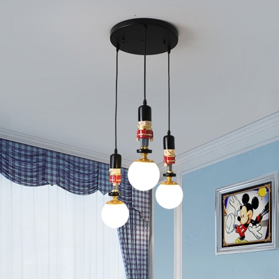Soldier Cluster Pendant Light Creative Resin Kids Bedroom Hanging Lamp with Ball Milk Glass Shade
