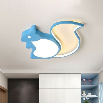 Squirrel Shaped LED Flush Light Cartoon Metal Blue Ceiling Mounted Lamp for Kids Bedroom