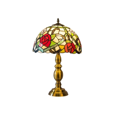 Tiffany-Style Domed Night Table Lamp 1-Light Handcrafted Art Glass Nightstand Light