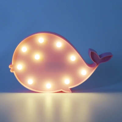 Whale Small Wall Night Light Cartoon Plastic Childrens Room Battery LED Nightstand Lamp